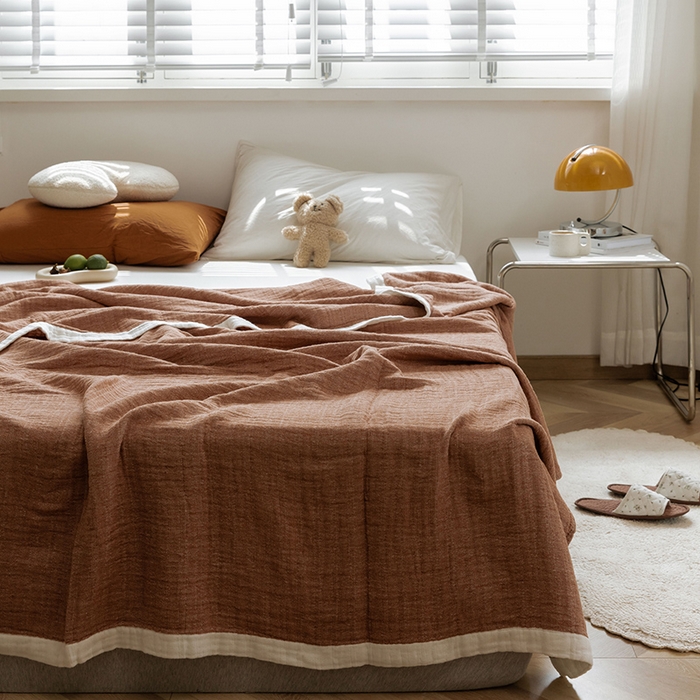 91家纺网 家纺一手货源 找家纺 雯雨家纺2023新款A类全棉纱布毛巾被 浅咖