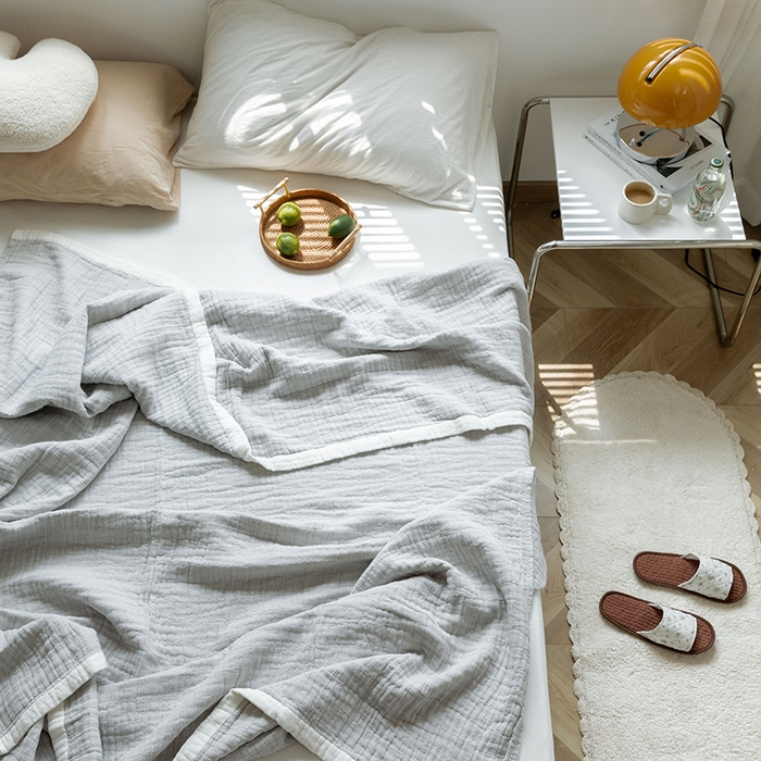 91家纺网 家纺一手货源 找家纺 雯雨家纺2023新款A类全棉纱布毛巾被 浅灰