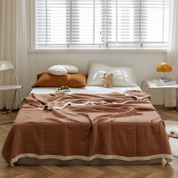 91家纺网 家纺一手货源 找家纺 雯雨家纺2023新款A类全棉纱布毛巾被 浅咖