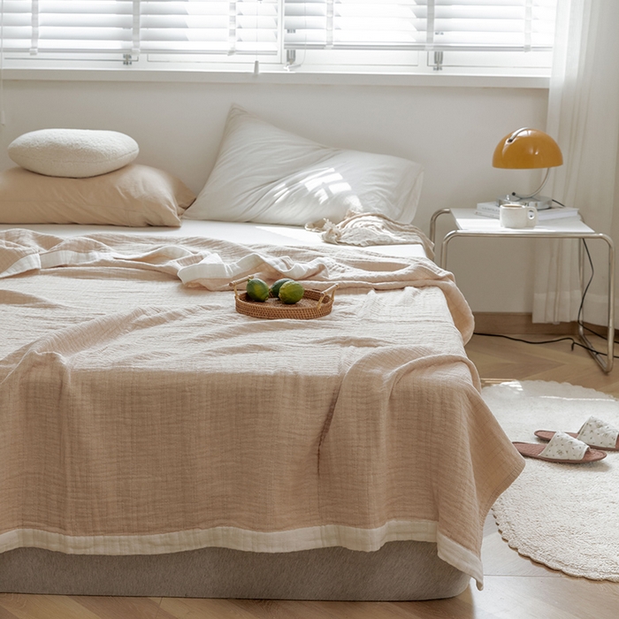 91家纺网 家纺一手货源 找家纺 雯雨家纺2023新款A类全棉纱布毛巾被 浅棕