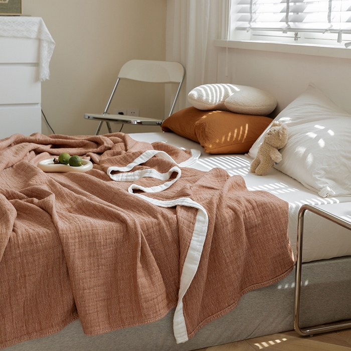 91家纺网 家纺一手货源 找家纺 雯雨家纺2023新款A类全棉纱布毛巾被 浅咖