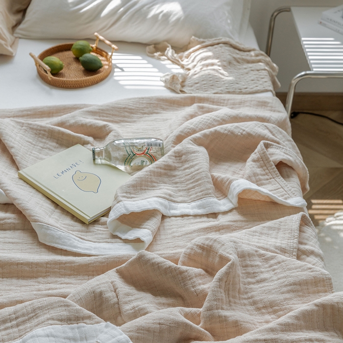 91家纺网 家纺一手货源 找家纺 雯雨家纺2023新款A类全棉纱布毛巾被 浅棕