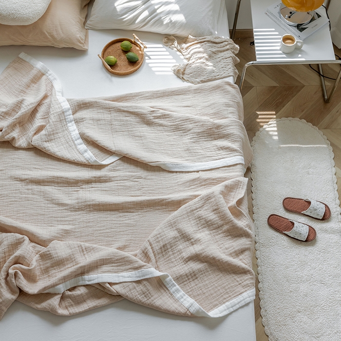 91家纺网 家纺一手货源 找家纺 雯雨家纺2023新款A类全棉纱布毛巾被 浅棕