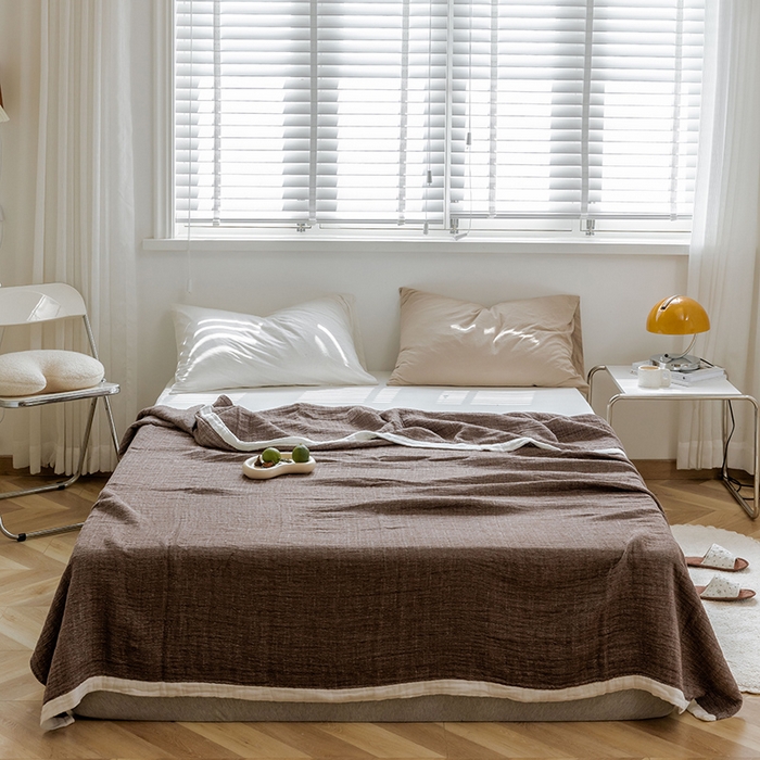 91家纺网 家纺一手货源 找家纺 雯雨家纺2023新款A类全棉纱布毛巾被 深咖