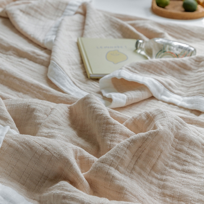 91家纺网 家纺一手货源 找家纺 雯雨家纺2023新款A类全棉纱布毛巾被 浅棕