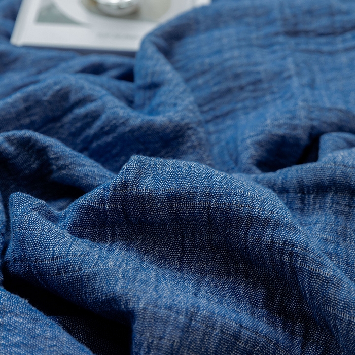 91家纺网 家纺一手货源 找家纺 雯雨家纺2023新款A类全棉纱布毛巾被 深蓝