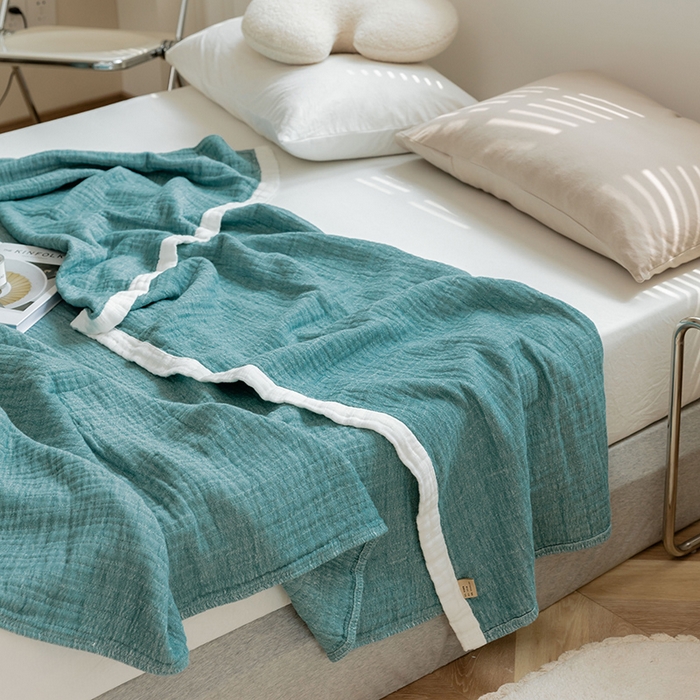 91家纺网 家纺一手货源 找家纺 雯雨家纺2023新款A类全棉纱布毛巾被 深绿