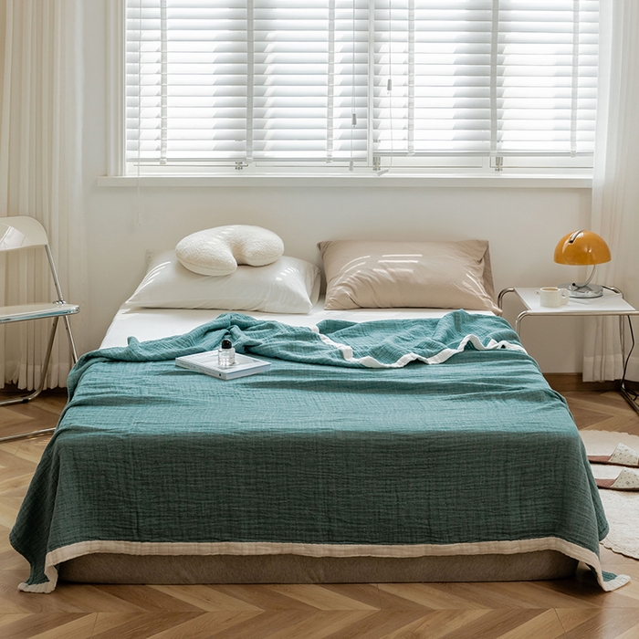 91家纺网 家纺一手货源 找家纺 雯雨家纺2023新款A类全棉纱布毛巾被 深绿