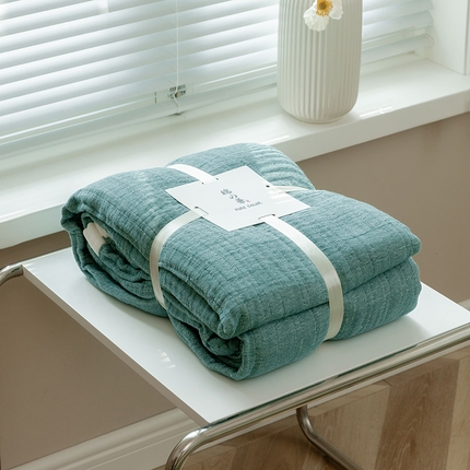 雯雨家纺2023新款A类全棉纱布毛巾被 深绿