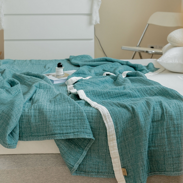 91家纺网 家纺一手货源 找家纺 雯雨家纺2023新款A类全棉纱布毛巾被 深绿