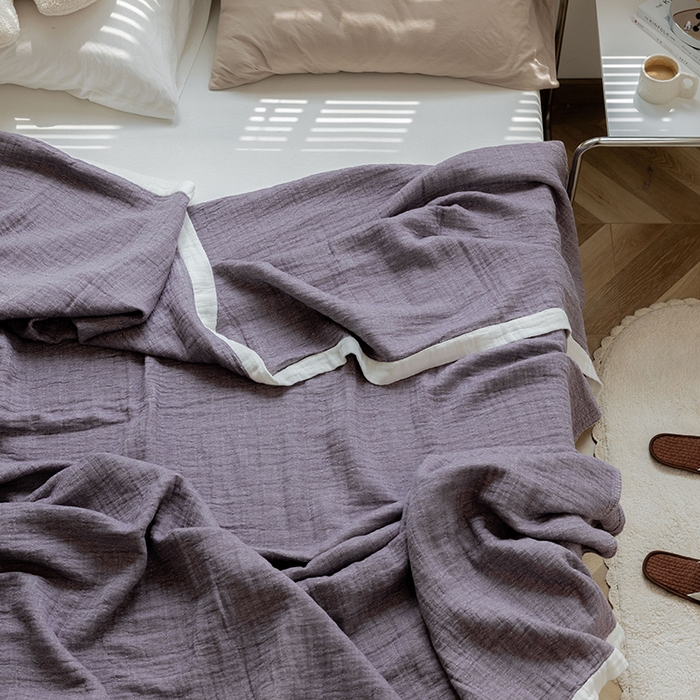 91家纺网 家纺一手货源 找家纺 雯雨家纺2023新款A类全棉纱布毛巾被 紫色
