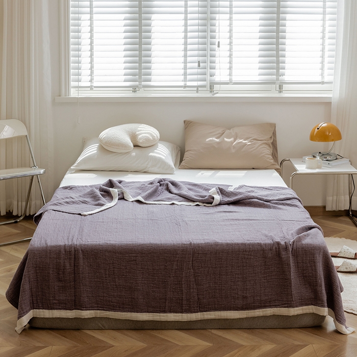 91家纺网 家纺一手货源 找家纺 雯雨家纺2023新款A类全棉纱布毛巾被 紫色