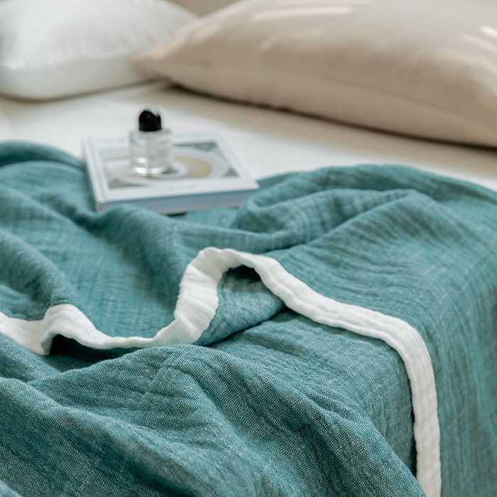 91家纺网 家纺一手货源 找家纺 雯雨家纺2023新款A类全棉纱布毛巾被 深绿