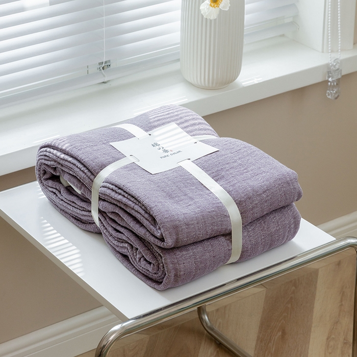 91家纺网 家纺一手货源 找家纺 雯雨家纺2023新款A类全棉纱布毛巾被 紫色