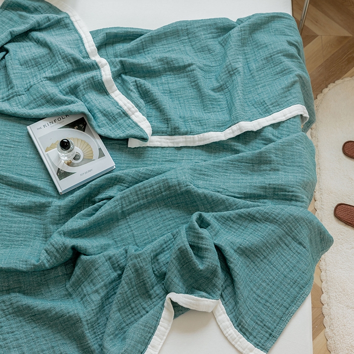 91家纺网 家纺一手货源 找家纺 雯雨家纺2023新款A类全棉纱布毛巾被 深绿