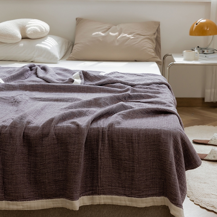 91家纺网 家纺一手货源 找家纺 雯雨家纺2023新款A类全棉纱布毛巾被 紫色