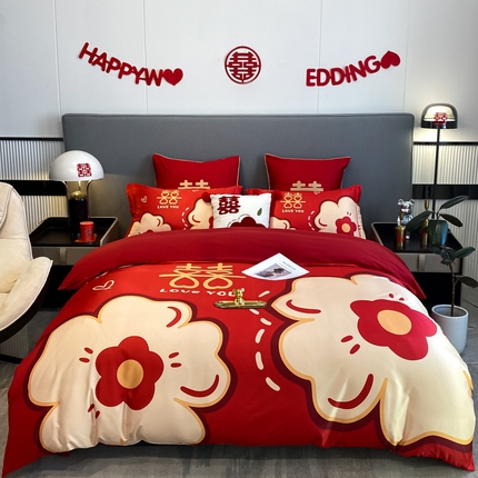 花愿 2025新款婚庆大版印花四件套 简爱