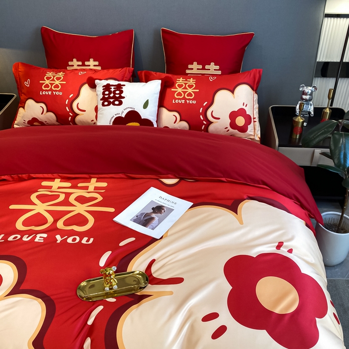 91家纺网 家纺一手货源 找家纺 花愿 2025新款婚庆大版印花四件套 简爱