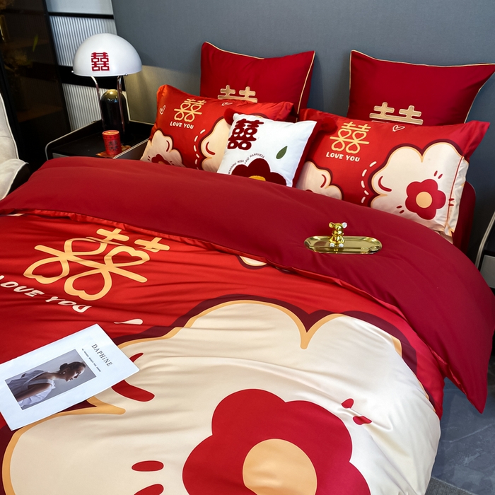 91家纺网 家纺一手货源 找家纺 花愿 2025新款婚庆大版印花四件套 简爱