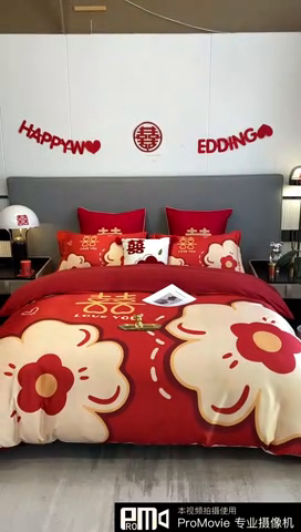 91家纺网 家纺一手货源 找家纺 花愿 2025新款婚庆大版印花四件套 简爱