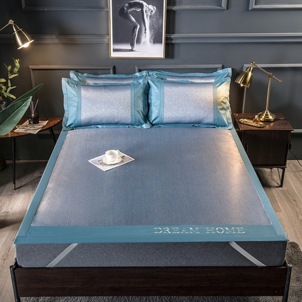 91家纺网 家纺一手货源 找家纺 印季 2023新款-600D（绣花）肌理纹4D三明治冰丝席 深蓝