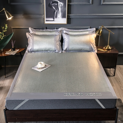 91家纺网 家纺一手货源 找家纺 印季 2023新款-600D（绣花）肌理纹4D三明治冰丝席 天青