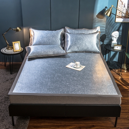 91家纺网 家纺一手货源 找家纺 印季 2023新款-900D三色混搭高精密冰丝席 牛仔蓝