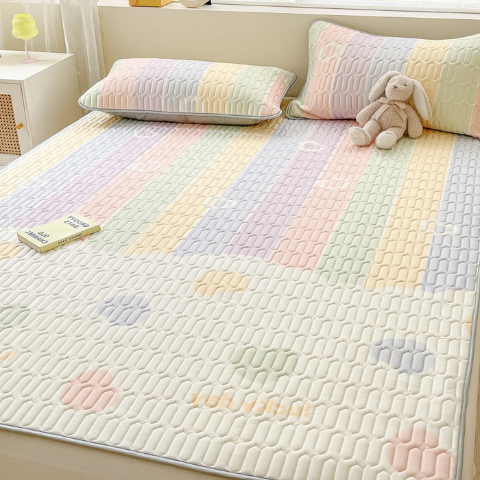 91家纺网 家纺一手货源 找家纺 柒月2023小清新乳胶凉席 彩虹爱心