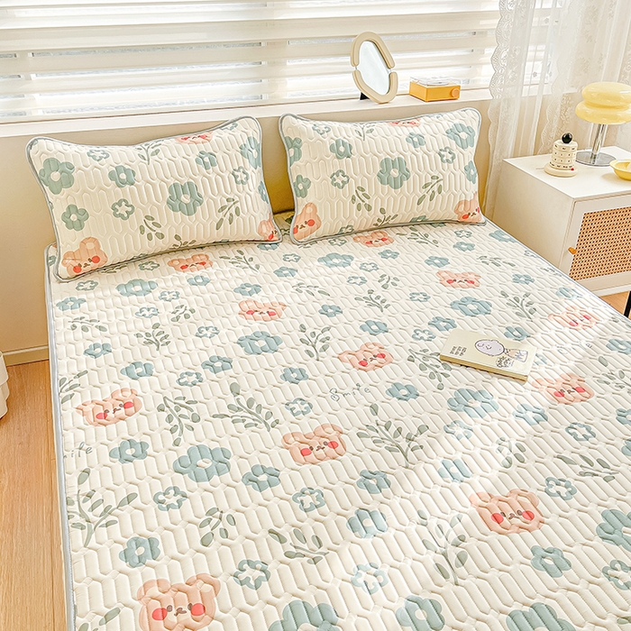 91家纺网 家纺一手货源 找家纺 柒月2023小清新乳胶凉席 蓝花小熊