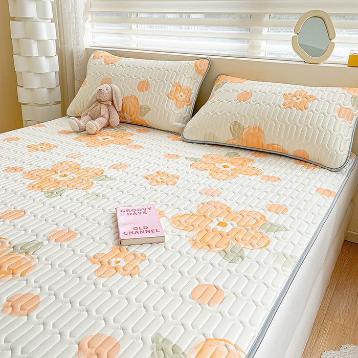 91家纺网 家纺一手货源 找家纺 柒月2023小清新乳胶凉席 橘气花花