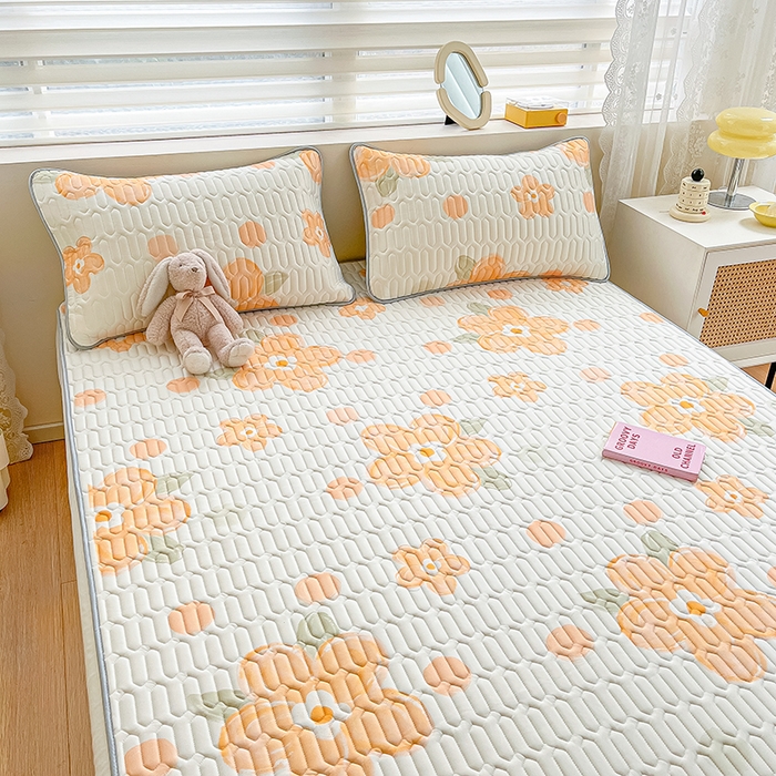 91家纺网 家纺一手货源 找家纺 柒月2023小清新乳胶凉席 橘气花花