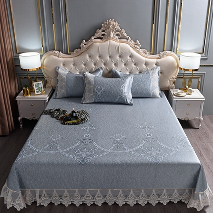 印季家纺-2023新款1200D水洗冰丝花边床单款凉席 贵族风范-灰