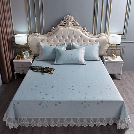印季家纺-2023新款1200D水洗冰丝花边床单款凉席 星空-绿