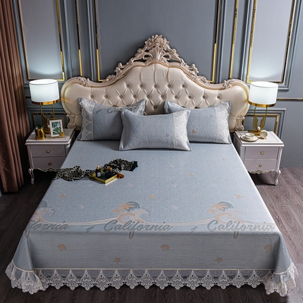 91家纺网 家纺一手货源 找家纺 印季家纺-2023新款1200D水洗冰丝花边床单款凉席 海洋-棕