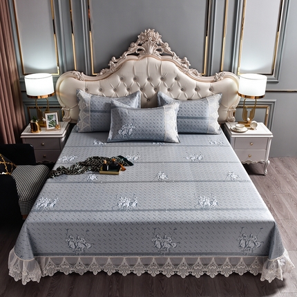 91家纺网 家纺一手货源 找家纺 印季家纺-2023新款1200D水洗冰丝花边床单款凉席 骑士