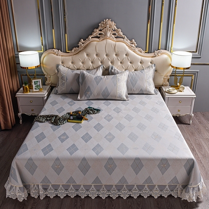 91家纺网 家纺一手货源 找家纺 印季家纺-2023新款1200D水洗冰丝花边床单款凉席 小蜜蜂