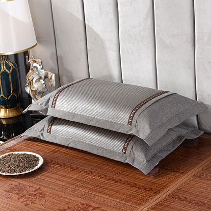 织布人 2023新款荞麦枕夏季冰藤凉席枕全荞麦壳花草枕头枕芯 冰藤直角银灰（40*60）