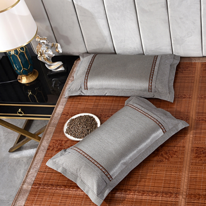 91家纺网 家纺一手货源 找家纺 织布人 2023新款荞麦枕夏季冰藤凉席枕全荞麦壳花草枕头枕芯 冰藤直角银灰（40*60）