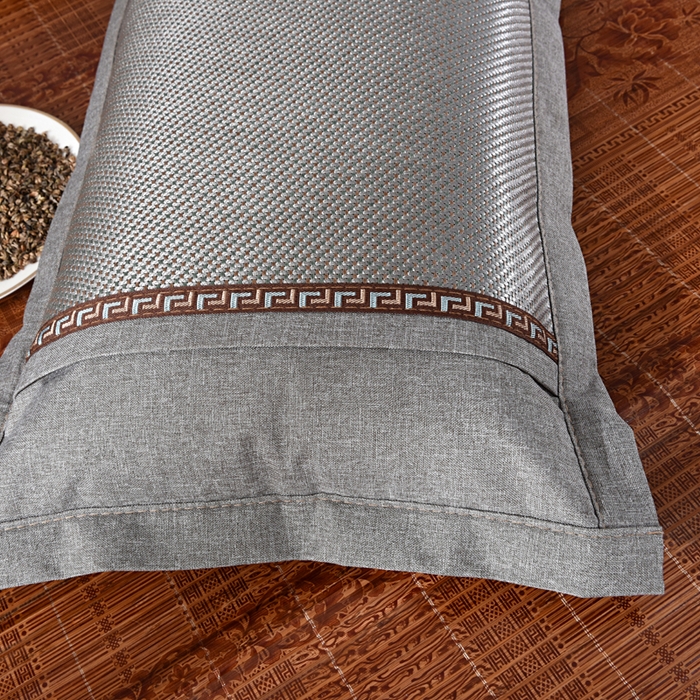 91家纺网 家纺一手货源 找家纺 织布人 2023新款荞麦枕夏季冰藤凉席枕全荞麦壳花草枕头枕芯 冰藤直角银灰（40*60）