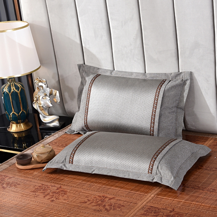 91家纺网 家纺一手货源 找家纺 织布人 2023新款荞麦枕夏季冰藤凉席枕全荞麦壳花草枕头枕芯 冰藤直角银灰（40*60）