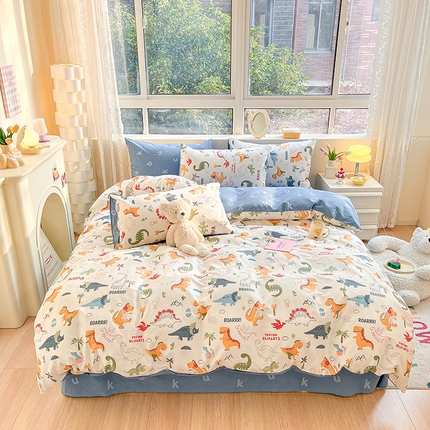 91家纺网 家纺一手货源 找家纺 麦伦 2023春夏新品ins小清新系列四件套 恐龙幻想