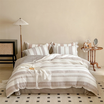 91家纺网 家纺一手货源 找家纺 名品优仓 2023新款泡泡纱华夫格四件套 西尔月灰