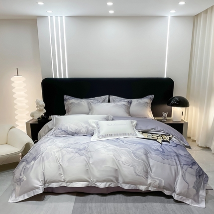 若未家居2023新款轻奢意式50支全棉长绒棉四件套-水墨 贵族白