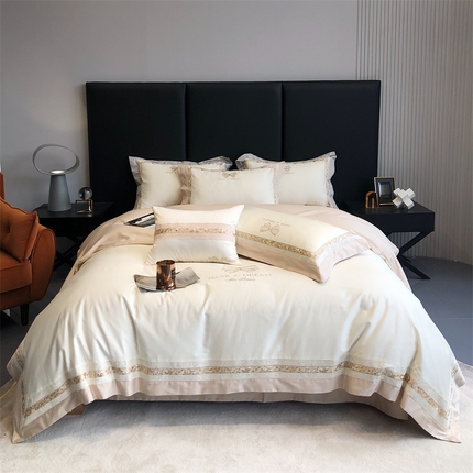 91家纺网 家纺一手货源 找家纺 馨蕊 2023新款100支CR工艺全棉系列四件套-棉小香颂 小香颂-月光白