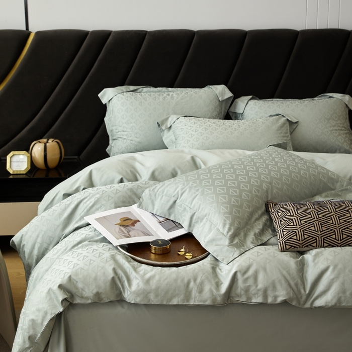 91家纺网 家纺一手货源 找家纺 舒慕 2025新款100支长绒棉提花四件套 秋水