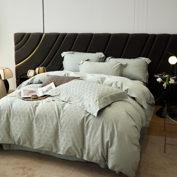 91家纺网 家纺一手货源 找家纺 舒慕 2025新款100支长绒棉提花四件套 秋水