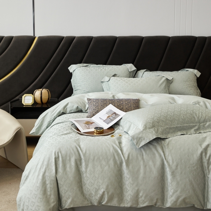 91家纺网 家纺一手货源 找家纺 舒慕 2025新款100支长绒棉提花四件套 秋水