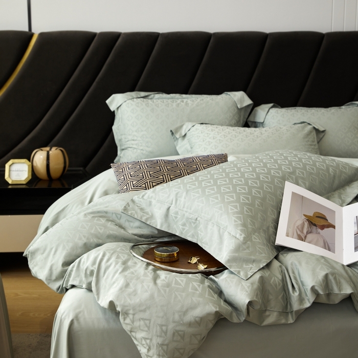 91家纺网 家纺一手货源 找家纺 舒慕 2025新款100支长绒棉提花四件套 秋水