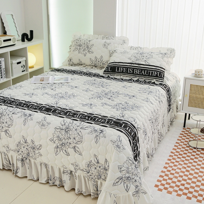 91家纺网 家纺一手货源 找家纺 （总）情煊家纺 2023新款全棉夹棉印花床盖三件套(可定制尺寸)