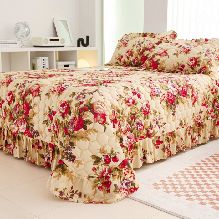 91家纺网 家纺一手货源 找家纺 情煊家纺 2023新款全棉夹棉印花床盖三件套(可定制尺寸) 情深似海